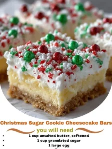 Christmas Sugar Cookie Cheesecake Bars with festive decorations