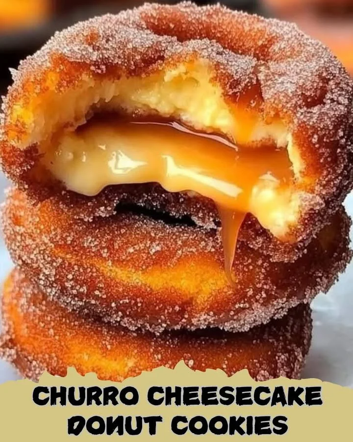 Delicious Churro Cheesecake Donut Cookies with a sprinkle of cinnamon sugar