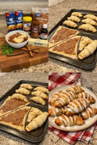 Freshly baked Cinnamon Crescent Rolls on a wooden table