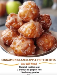 Cinnamon glazed apple fritter bites served on a plate, perfect for dessert.