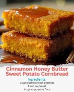 Delicious Cinnamon Honey Butter Sweet Potato Cornbread in a rustic setting