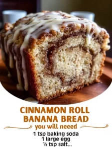 Delicious cinnamon roll banana bread with cinnamon swirl topping