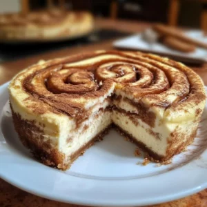 Delicious homemade Cinnamon Roll Cheesecake topped with cinnamon and cream.