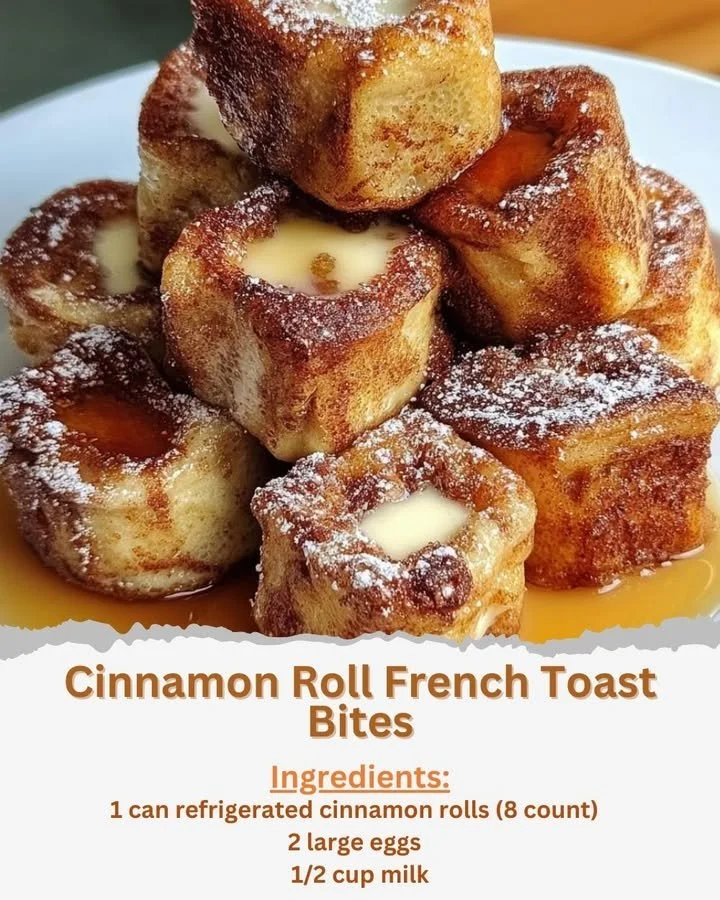 Delicious cinnamon roll French toast bites served on a plate