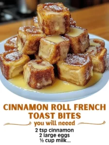 Cinnamon Roll French Toast Bites with icing on a plate