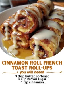 Delicious Cinnamon Roll French Toast Roll-Ups served on a plate