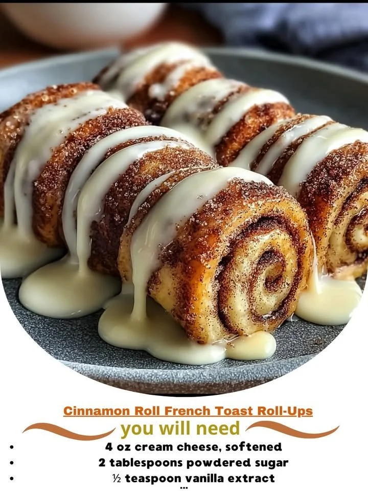 Cinnamon Roll French Toast Roll-Ups on a plate with syrup