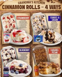 Four different cinnamon rolls types for a delightful dessert experience.