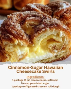 Cinnamon-Sugar Hawaiian Cheesecake Swirls dessert with decorative toppings.