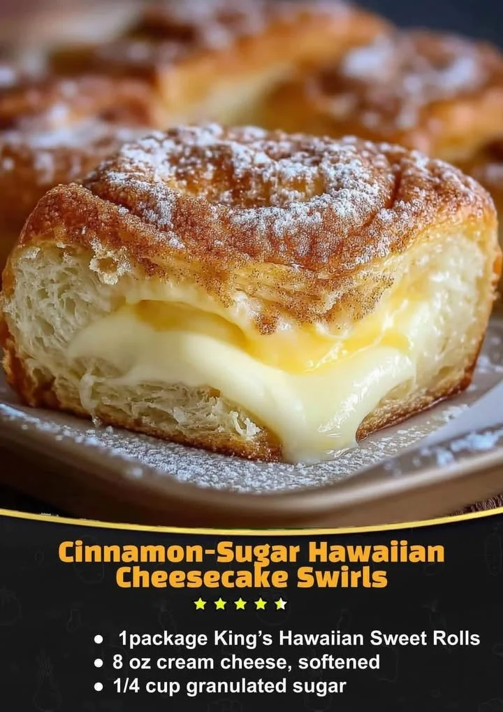 Cinnamon-Sugar Hawaiian Cheesecake Swirls on a plate, topped with a sprinkle of cinnamon sugar