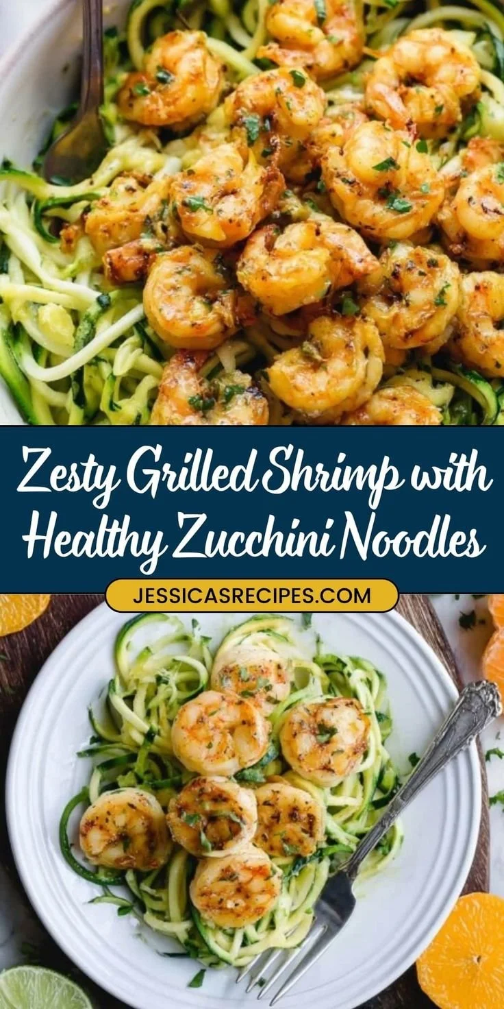Delicious Citrus Grilled Shrimp served with zoodles for a healthy meal