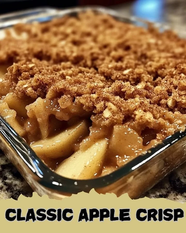 Classic apple crisp dessert with apples and a crunchy topping