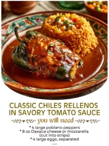 Classic chiles rellenos served in savory tomato sauce, a traditional Mexican dish