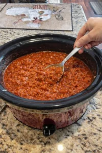 Bowl of Classic Crockpot Chili with beans and spices