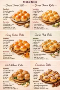 Freshly baked classic dinner rolls served warm on a wooden table.