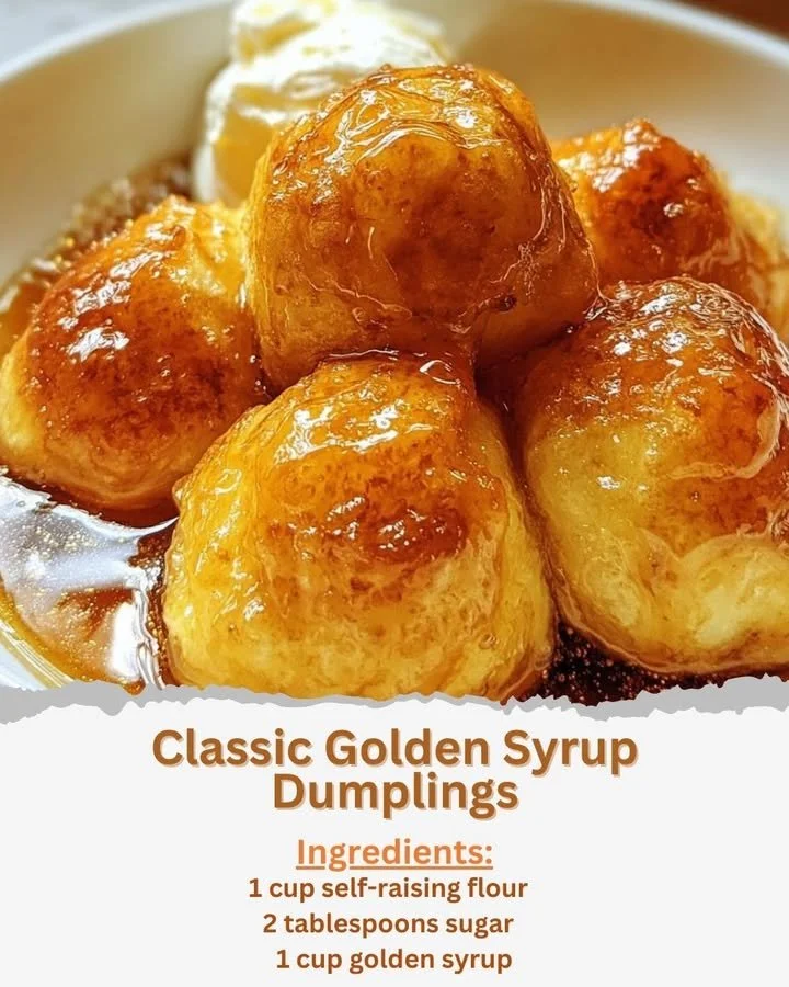 Classic Golden Syrup Dumplings served with syrup and ice cream