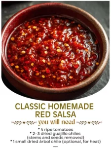 Bowl of classic homemade red salsa with fresh ingredients
