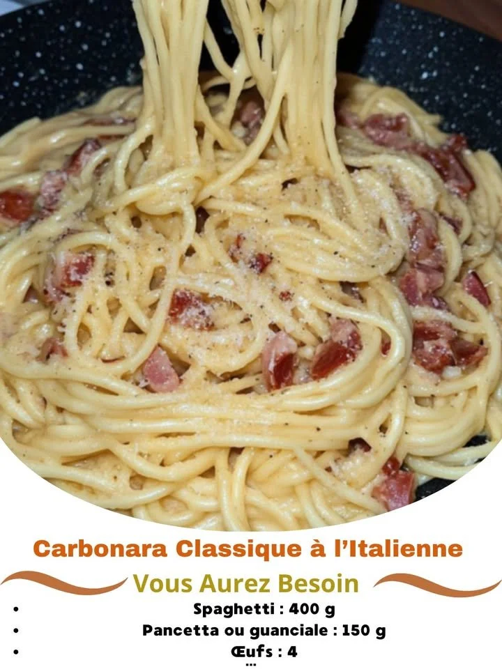 Delicious classic Italian Carbonara served in a traditional pasta bowl.
