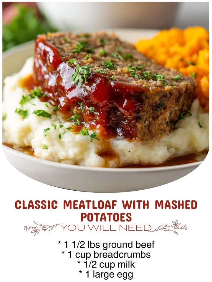 Classic meatloaf served with creamy mashed potatoes on a plate