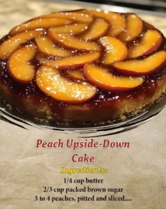 Classic peach upside-down cake with caramelized peaches and fluffy texture
