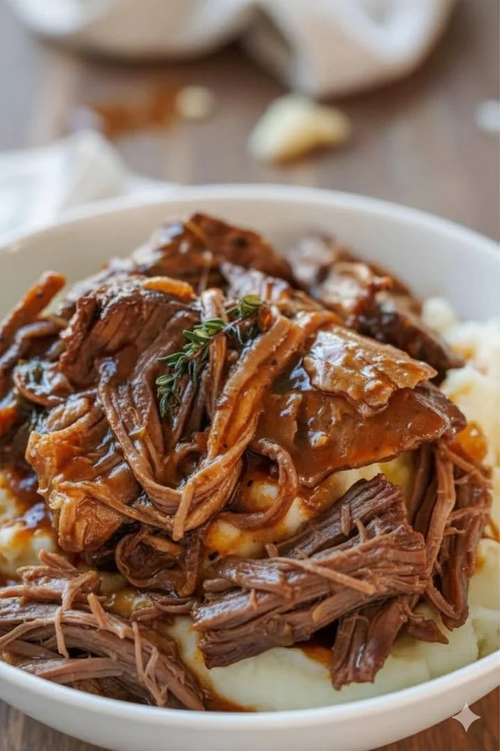 Delicious classic pot roast served with vegetables and gravy