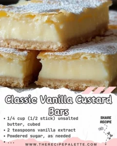 Classic vanilla custard bars topped with a sprinkle of nutmeg on a wooden table