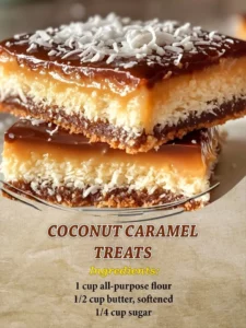 Delicious homemade Coconut Caramel Treats made with coconut and rich caramel.
