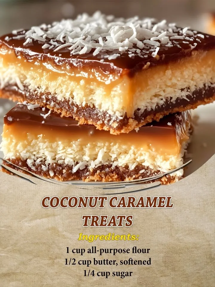 Delicious homemade Coconut Caramel Treats made with coconut and rich caramel.