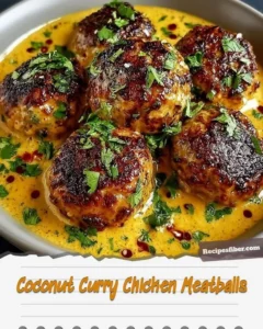 Coconut Curry Chicken meatballs served with fresh herbs and rice