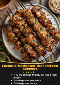 Delicious Coconut-Marinated Thai Chicken Skewers on a grill