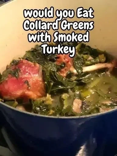 Collard greens cooked with smoked turkey for a flavorful Southern dish