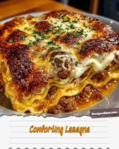 Comforting lasagna layered with sauce, cheese, and savory ingredients