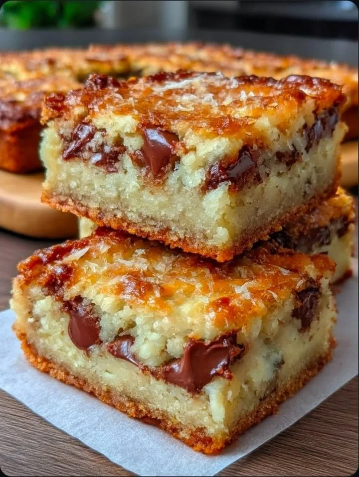 Delicious Congo Bars with chocolate and butterscotch in a baking dish.