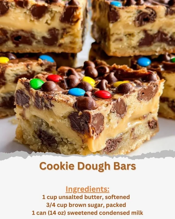 Homemade Cookie Dough Bars with chocolate chips and nuts