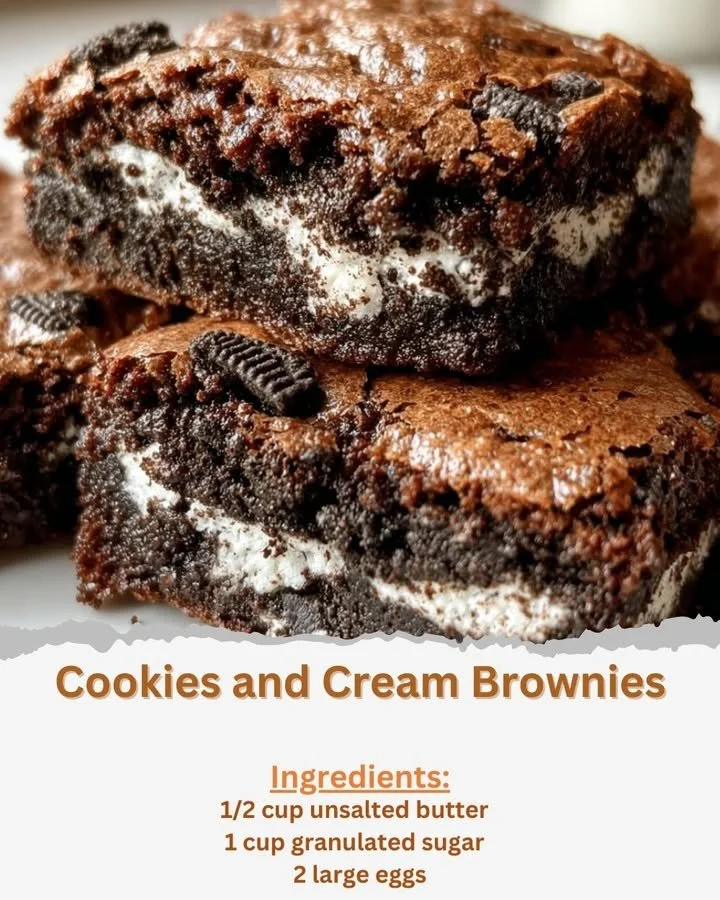 Delicious Cookies and Cream Brownies topped with cookie crumbles