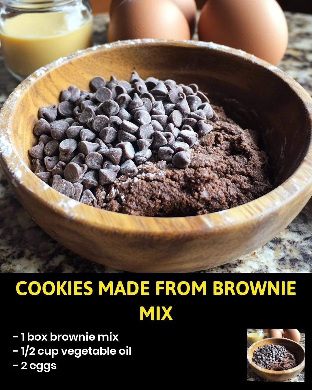 Delicious cookies made from brownie mix on a wooden table