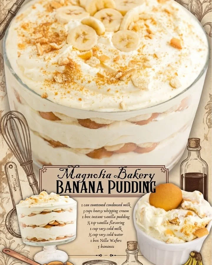 Delicious copycat Magnolia Bakery banana pudding dessert with layers of bananas and cream