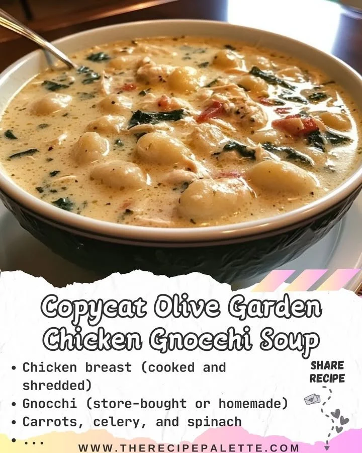Creamy Chicken Gnocchi Soup in a bowl inspired by Olive Garden's recipe.