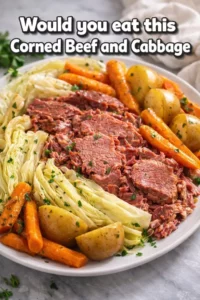 Savory corned beef and cabbage dish served on a plate with traditional sides.