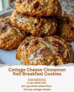 Cottage cheese cinnamon roll breakfast cookies on a wooden table