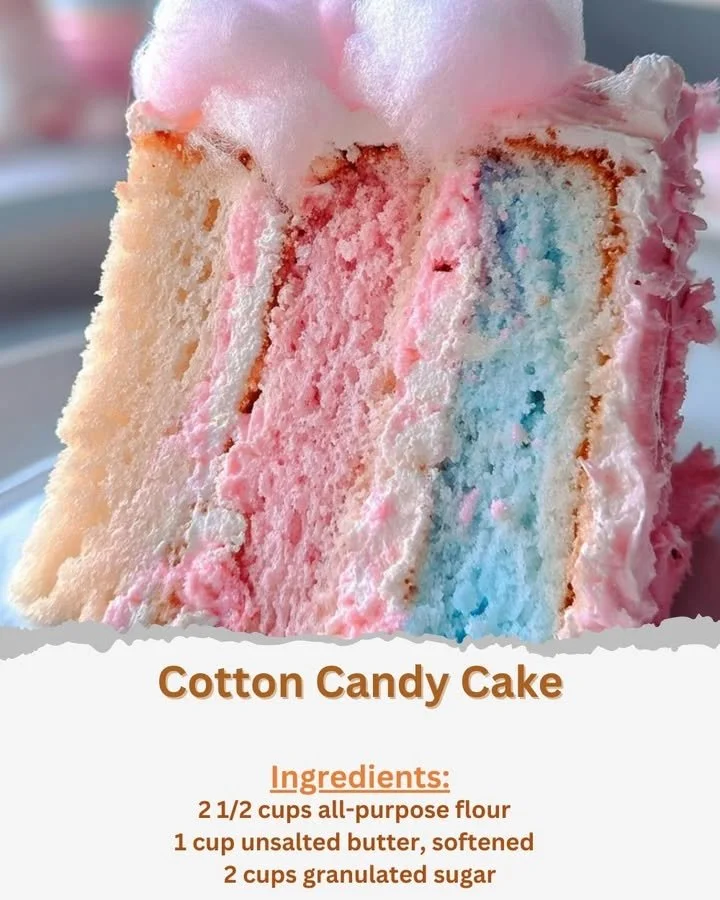 Colorful Cotton Candy Cake topped with fluffy cotton candy for a festive dessert.