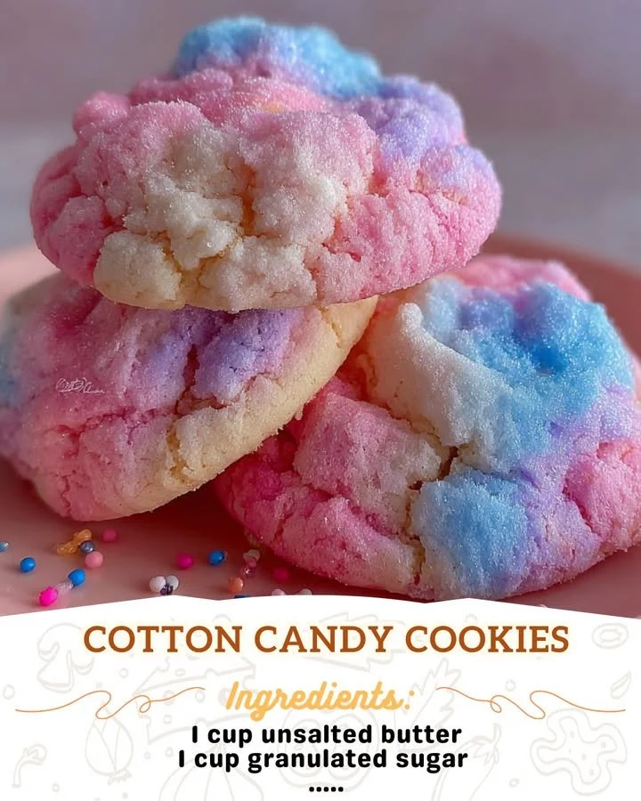 Delicious cotton candy cookies with colorful sprinkles and a fluffy texture