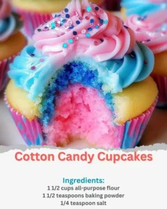 Delicious cotton candy cupcakes with colorful frosting and sprinkles