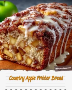 Loaf of country apple fritter bread with apples and cinnamon glaze