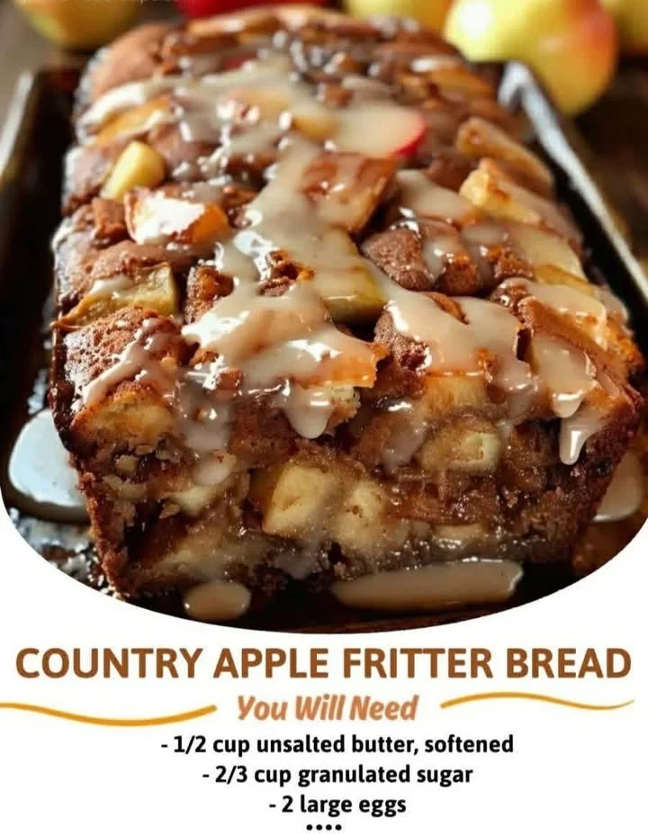 Delicious Country Apple Fritter Bread with apple chunks and a cinnamon glaze