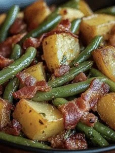 Country Ranch Green Beans and Potatoes with Bacon dish ready to serve