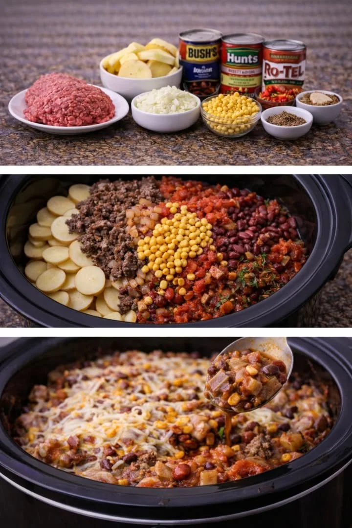 Delicious Cowboy Casserole topped with cheese and served warm