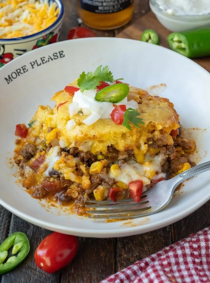 Delicious Cowboy Cornbread Casserole baked with flavorful ingredients