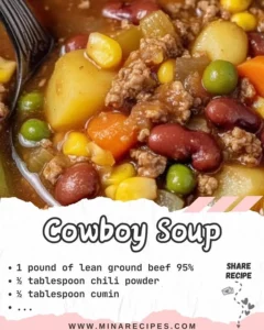 Bowl of hearty Cowboy Soup with vegetables and beans