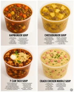 Cozy Comfort Soup in a container ready to eat on a chilly day.